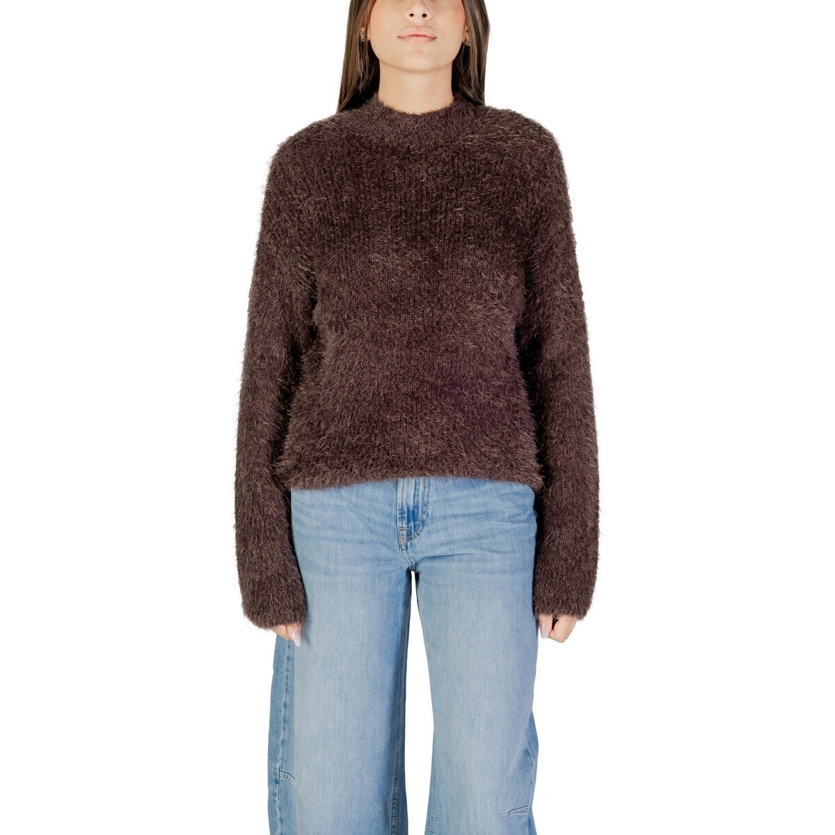 Only  ONLLULU LS RIB HIGHNECK CC KNT 15350651  Hnědá