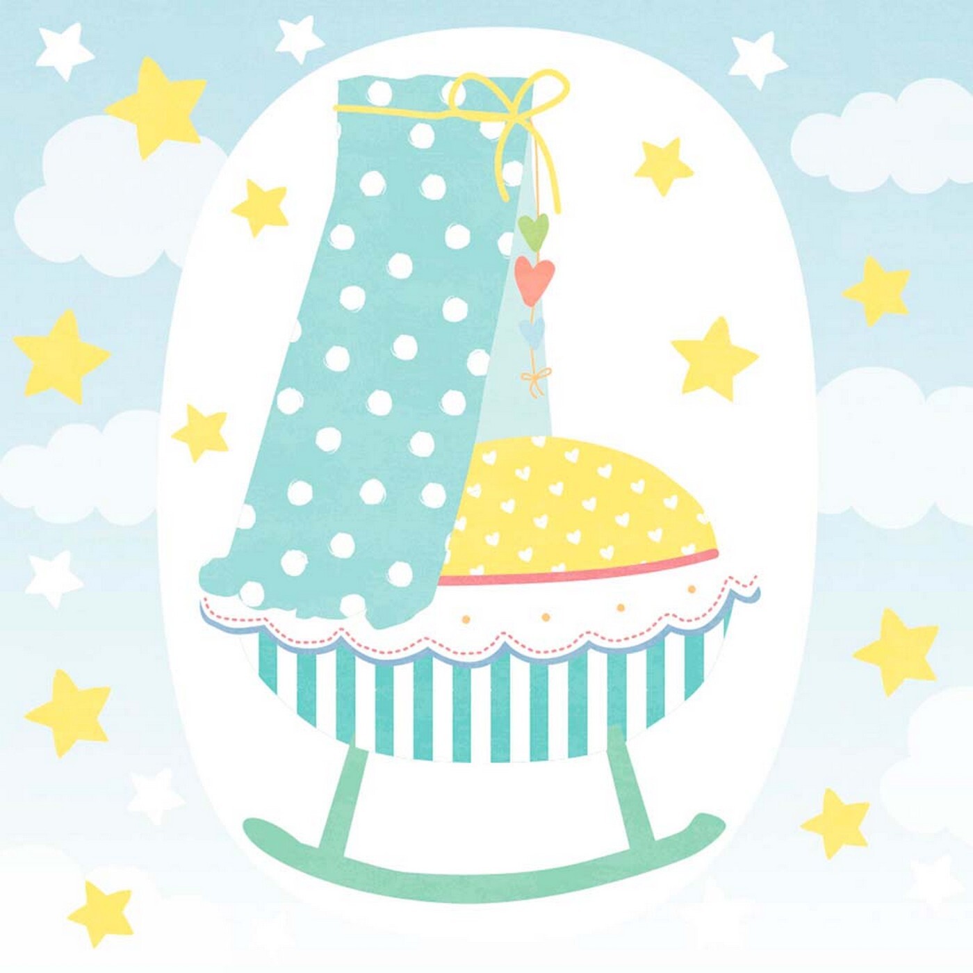 Přání k narození miminka s obálkou 8x8 cm Artebene Cradle