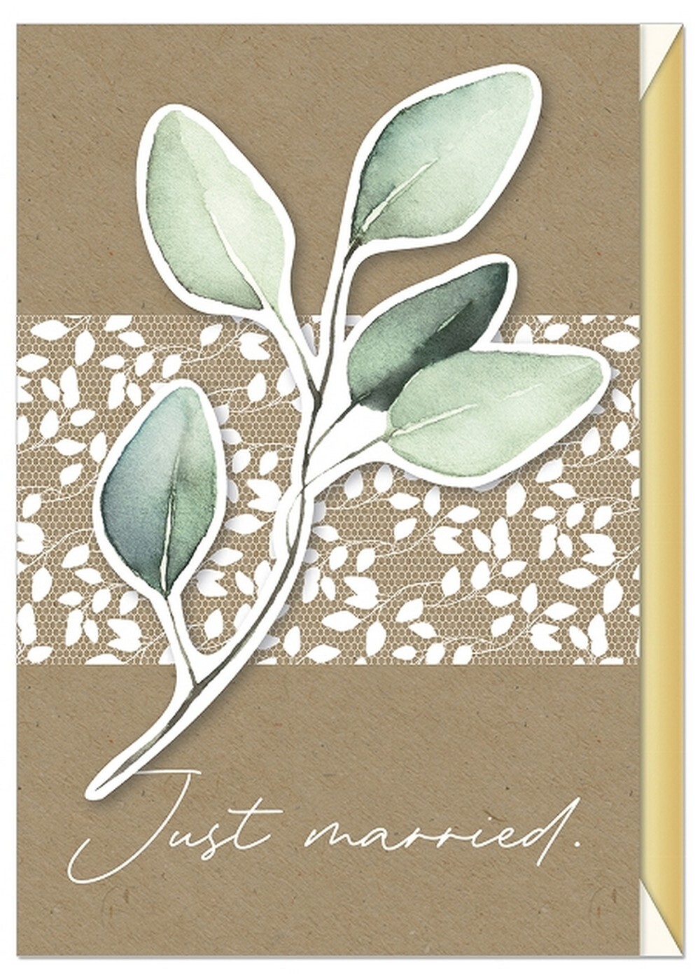 Svatební přání s obálkou Artebene Just Married Eucalyptus