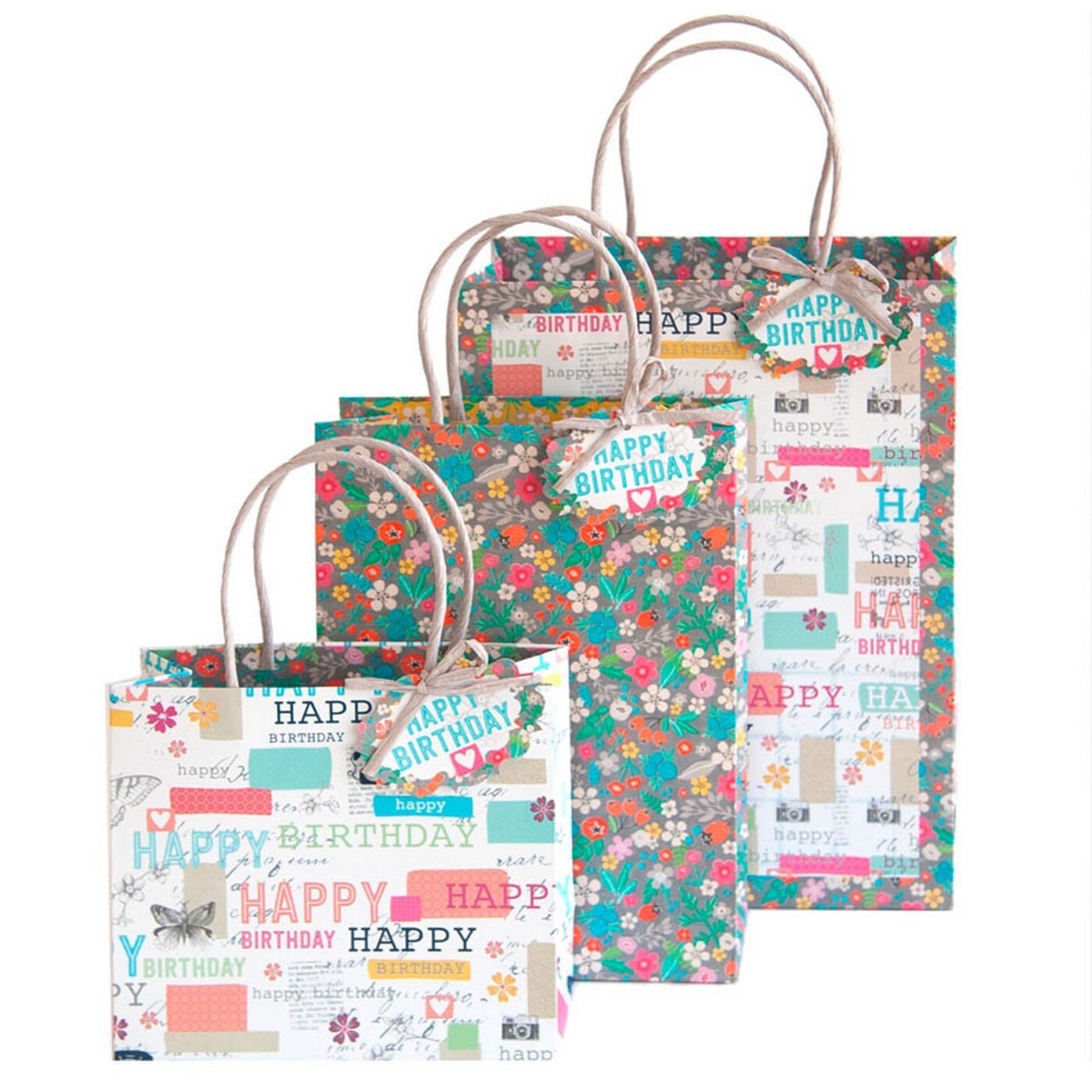 Dárková taška set 3 vel.  Artebene Happy Birthday & Flowera