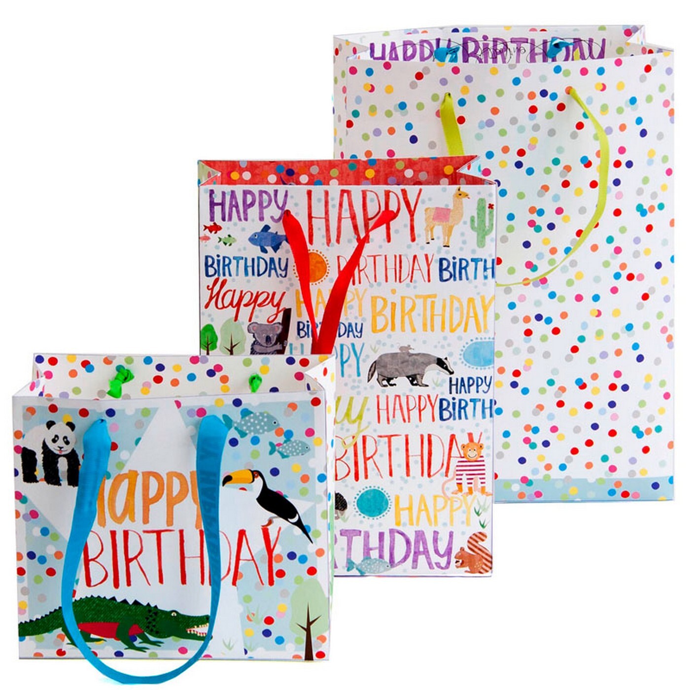 Dárková taška set 3 vel.  Artebene Happy Birthday & Animals & Dots