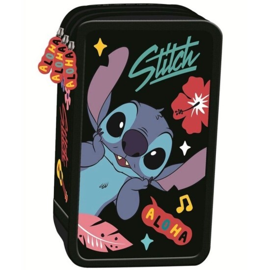 St.Majewski Třípatrový vybavený penál - STITCH Black Aloha