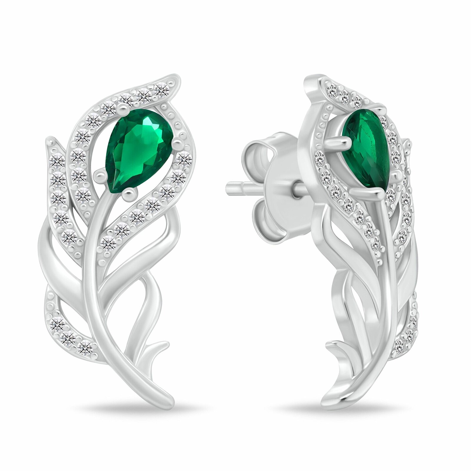 Brilio Silver Oslnivé stříbrné náušnice Peříčka se zirkony EA1202WG