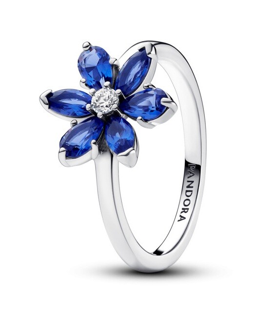 Pandora Stříbrný prsten s modrými krystaly Třpytivý květ Timeless 193000C01 50 mm
