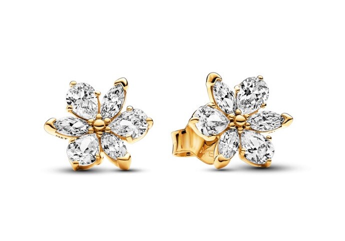 Pandora Pozlacené kytičkové náušnice s kubickými zirkony Shine 262633C01