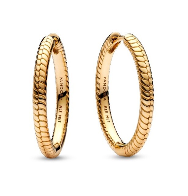 Pandora Kruhové pozlacené náušnice Hadí kůže Shine Moments 269532C00