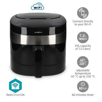 Nedis KAAF180BKW - Wi-Fi 7,2 l, horkovzdušná fritéza