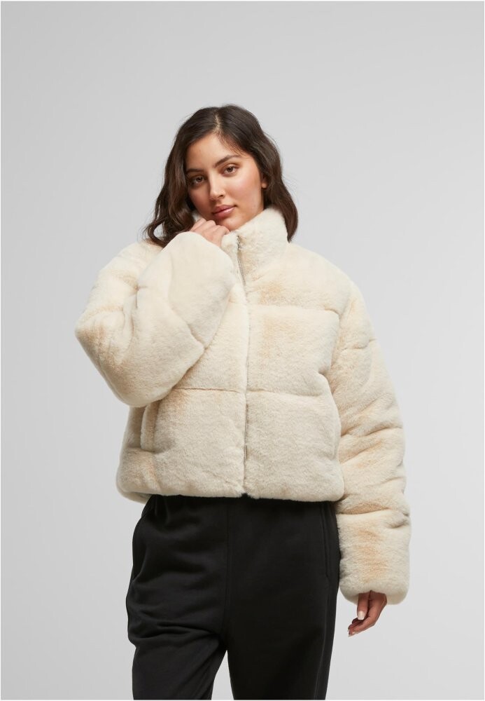 Ladies Short Faux Fur Puffer Jacket - whitesand L