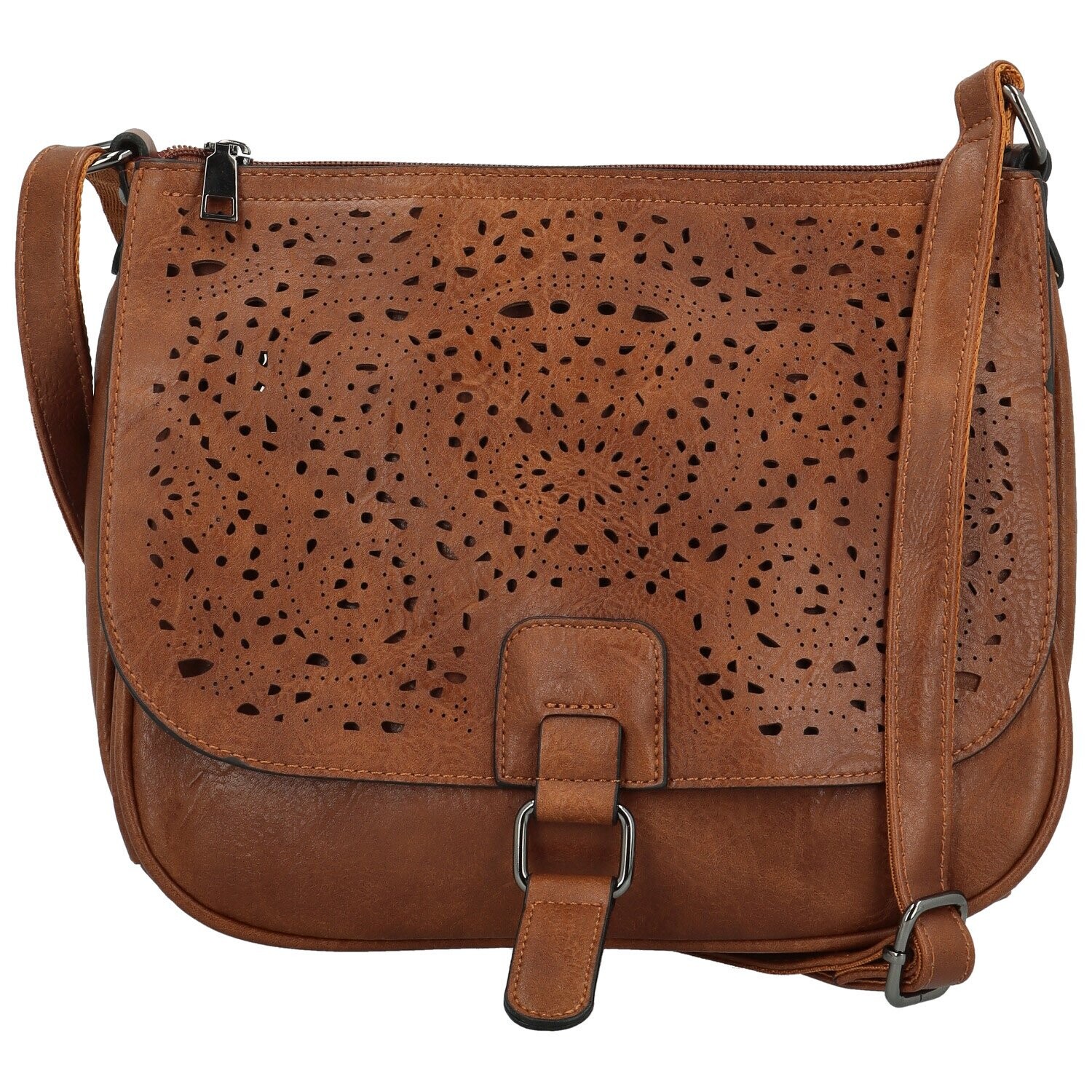 Módní dámská koženková crossbody kabelka Oresta, koňaková hnědá