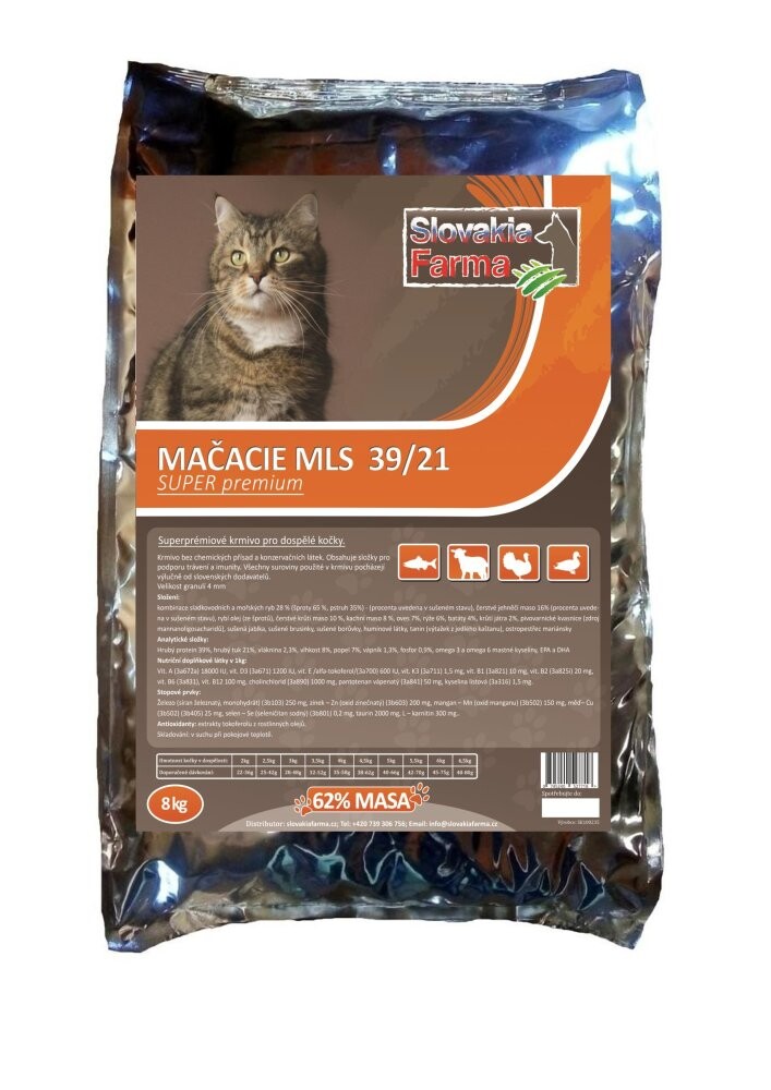 Super prémiové granule pro kočky SlovakiaFarma Mačacie mls - 39/21 - 1 kg