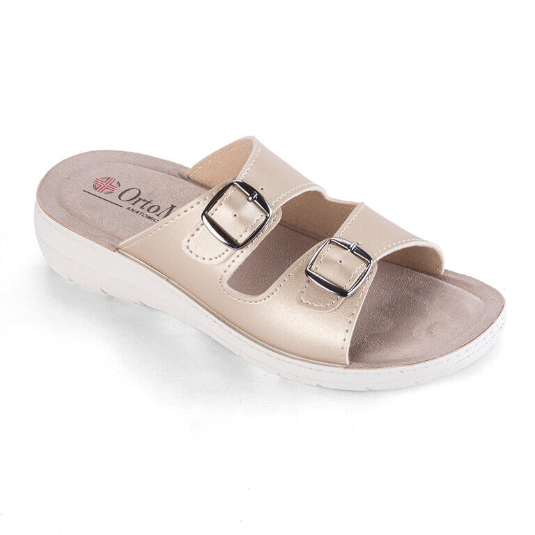 Ortopedické dámské pantofle na klínku zlatavé