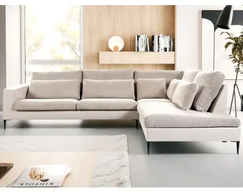 Rohová sedačka Romeo, béžová strukturovaná látka, pravý roh