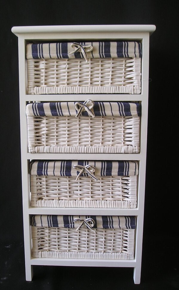 Komoda dřevo, bílá 4 zásuvky, velká