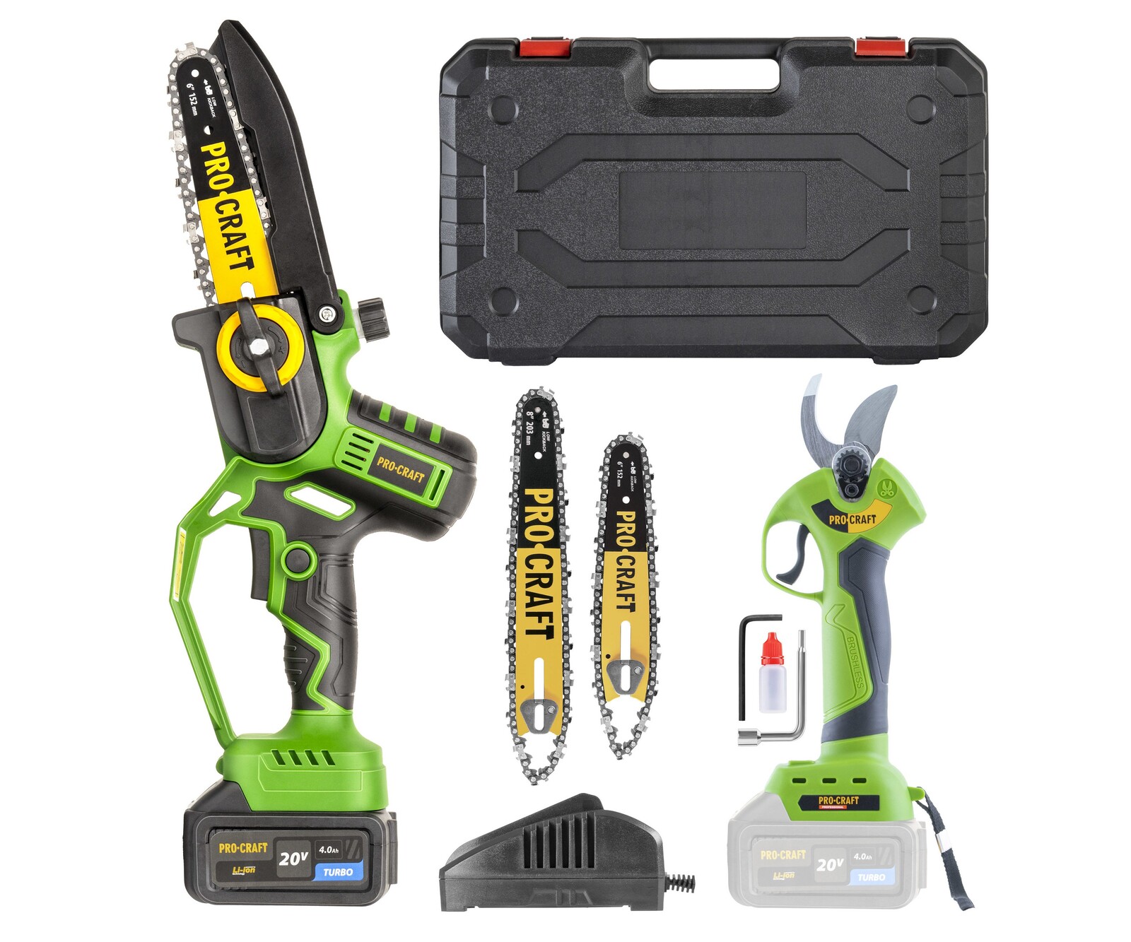 Procraft PKA32Li aku prořezávací pila + ES28Libb aku zahradní nůžky