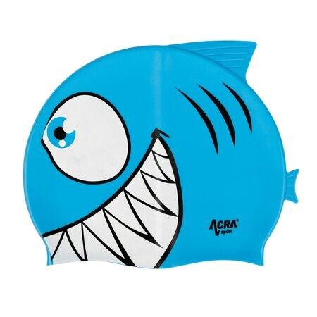 Acra dětská plavecká čepice PIRANHA modrá