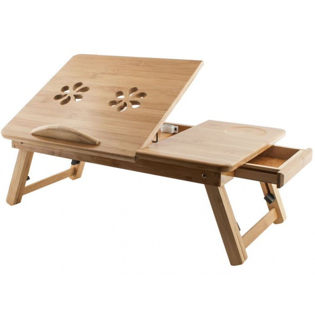 Dřevěný stolek na notebook do postele - hnědý