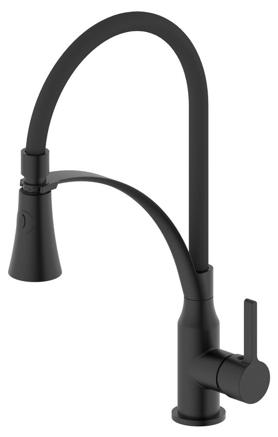 SAPHO HEBE stojánková dřezová baterie se sprškou, černá mat HT430B