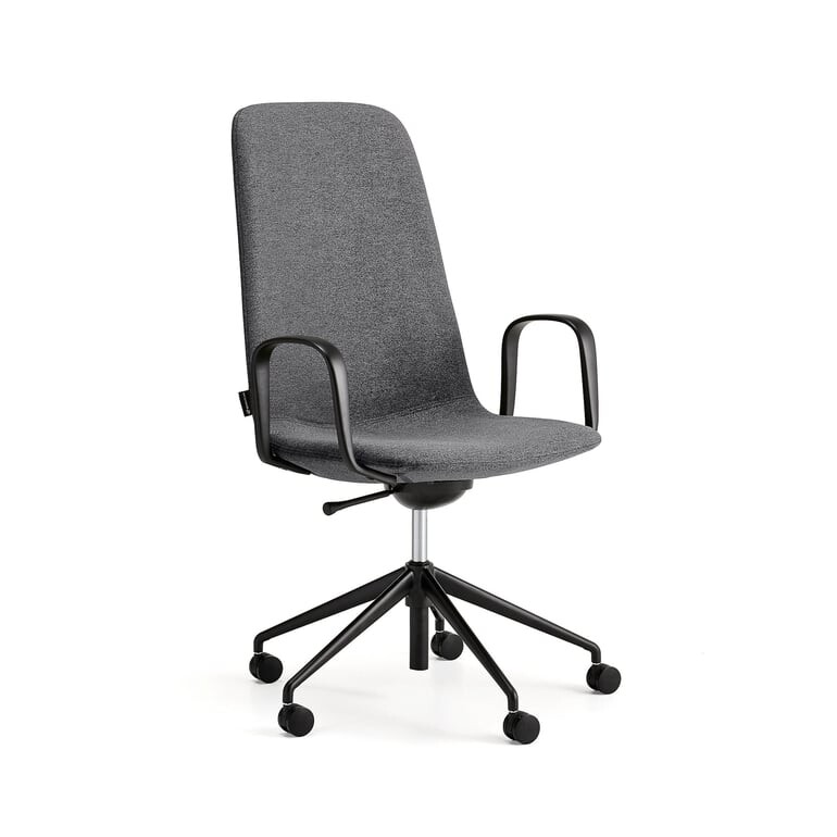 Židle LANGLEY, středně vysoké opěradlo, s kolečky a područkami, černá/antracitová