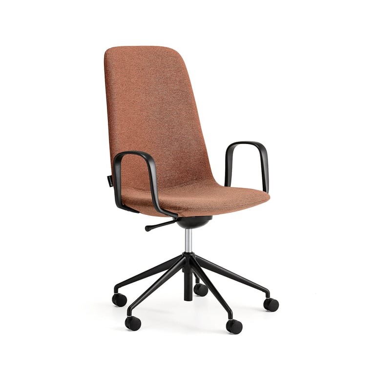 Židle LANGLEY, středně vysoké opěradlo, s kolečky a područkami, černá/měděná