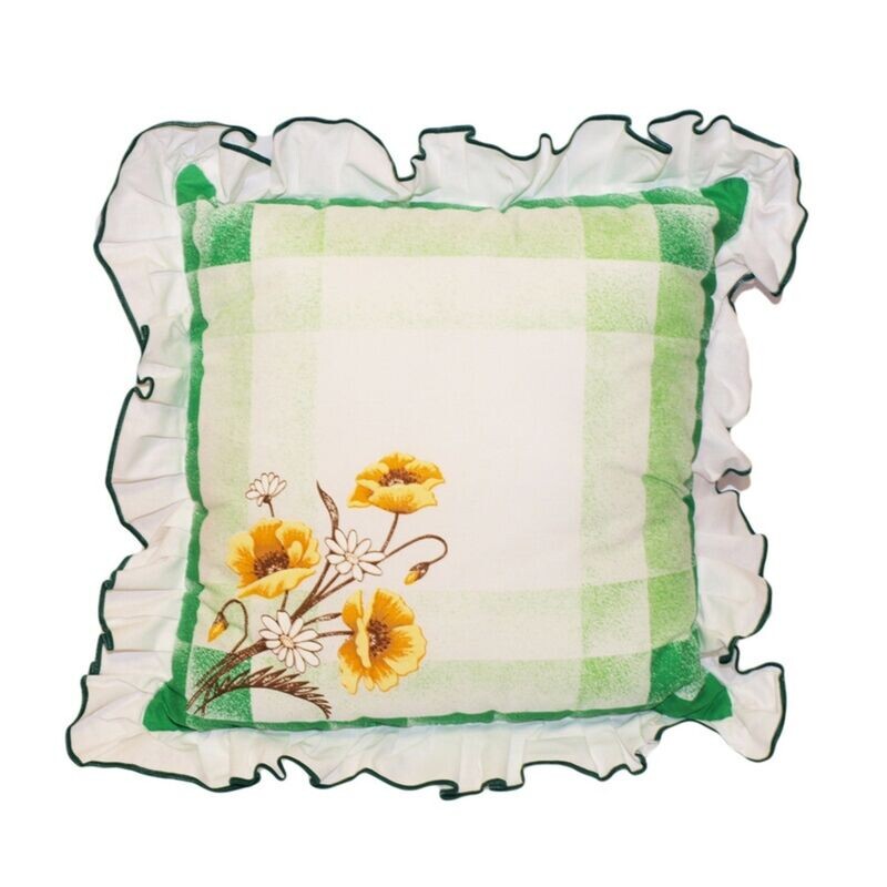 Návlek na polštář, Máky s volánem, zelený, 40 x 40 cm