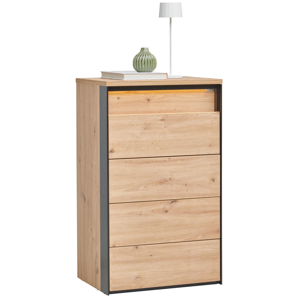 Voleo KOMODA, černá, dub artisan, 56/95/41 cm