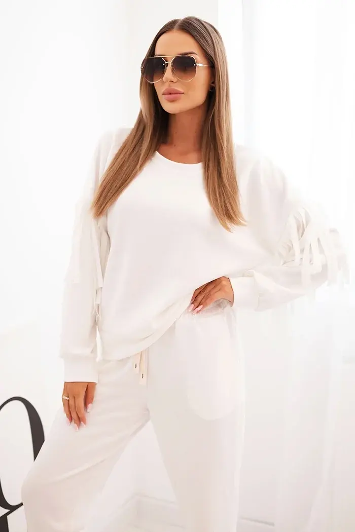 Kesi Włoski Dámský souprava máslová s třásněmi na rukávech ecru