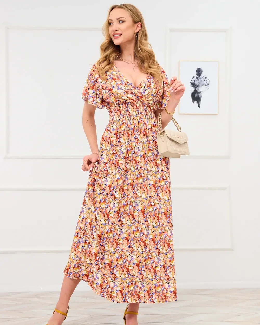 Resti Light brown women's floral maxi dress - Clothing