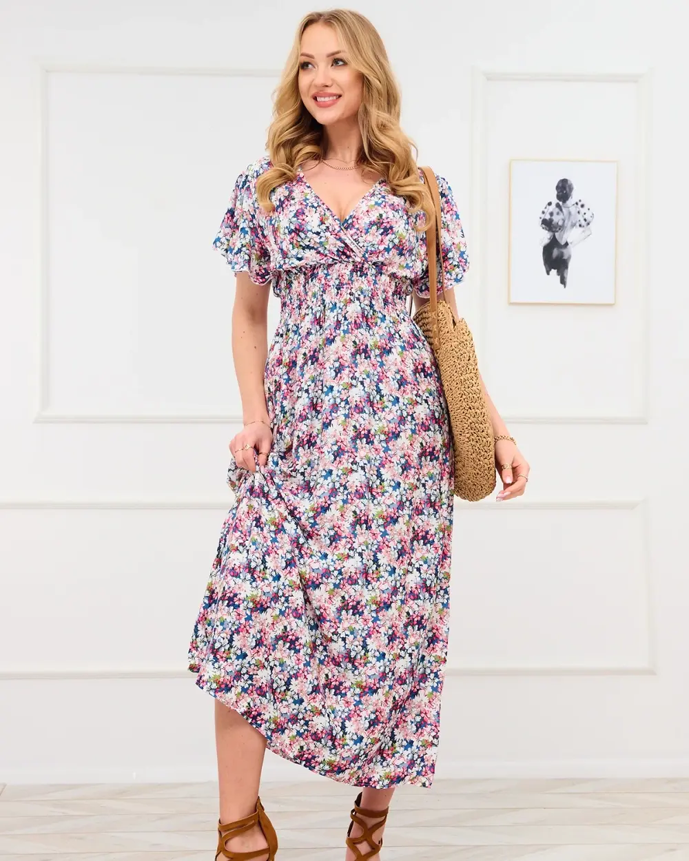 Resti Blue and pink women's floral maxi dress - Clothing