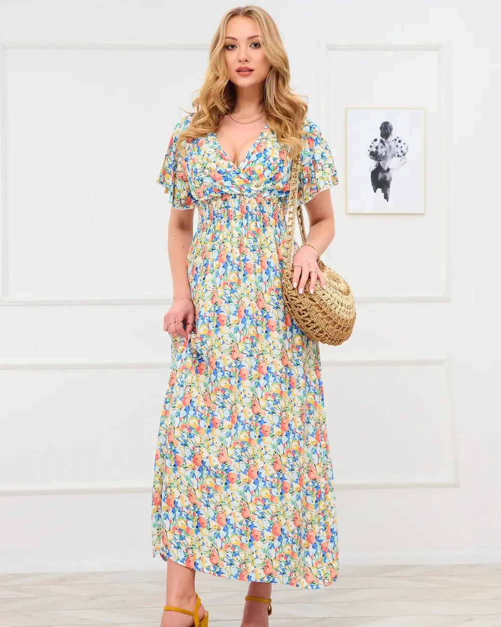 Resti Yellow women's floral maxi dress - Clothing