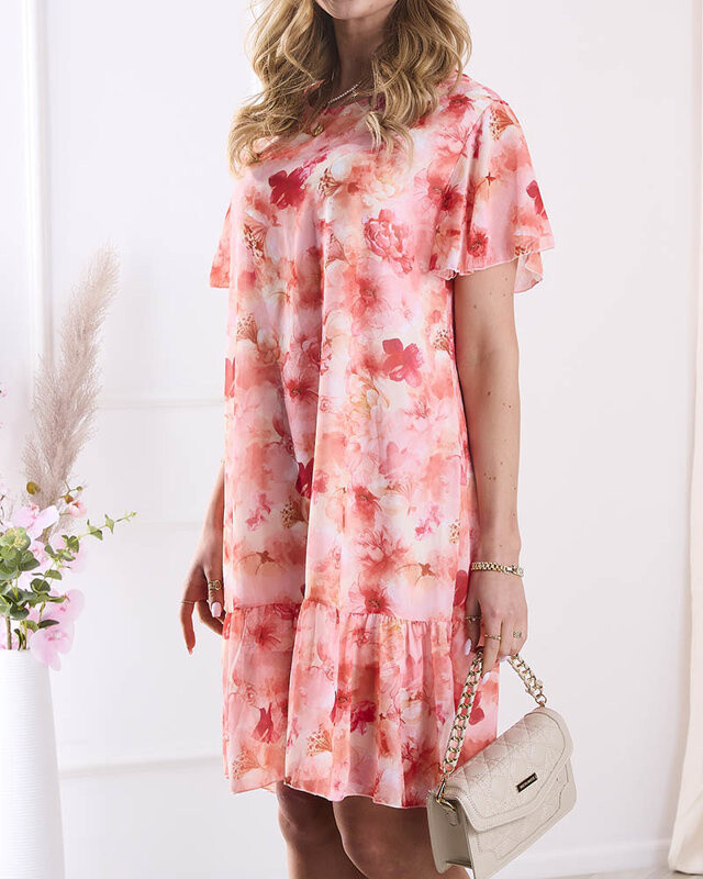 Resti Women's knee-length dress with print and frill in orange- Clothing