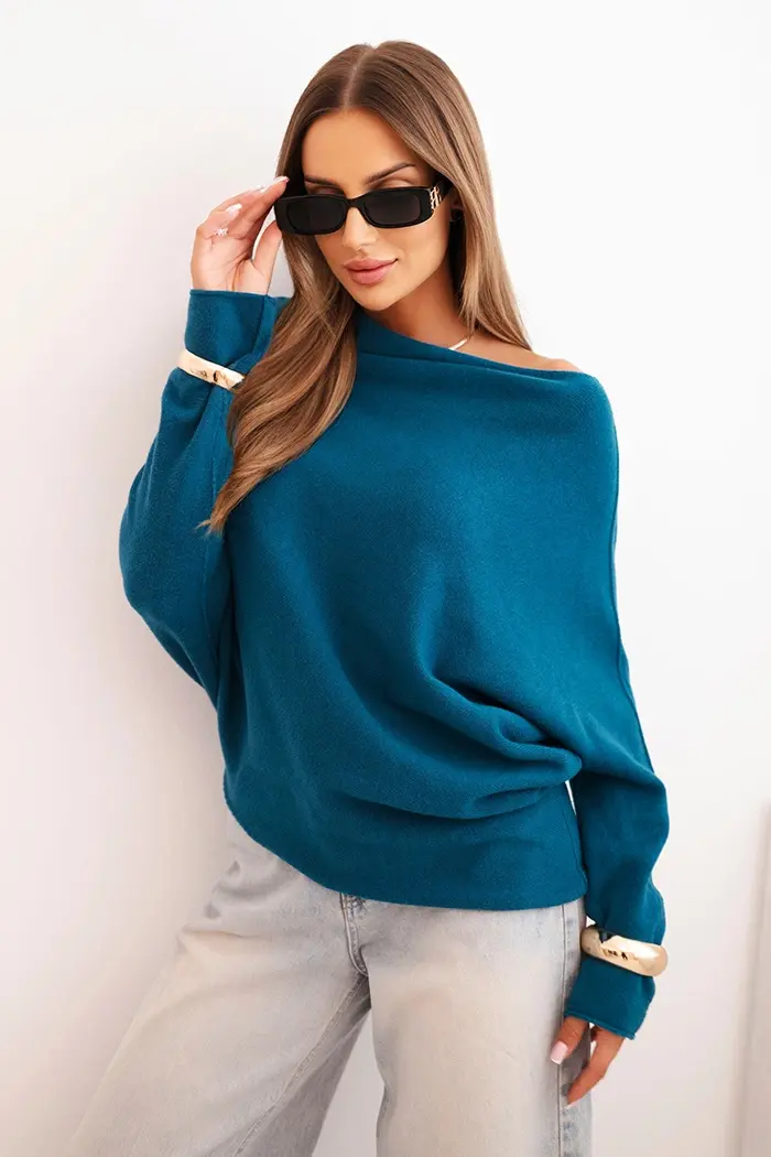 Kesi Włoski Dámský asymetrický viskózový svetr netopýří mořský