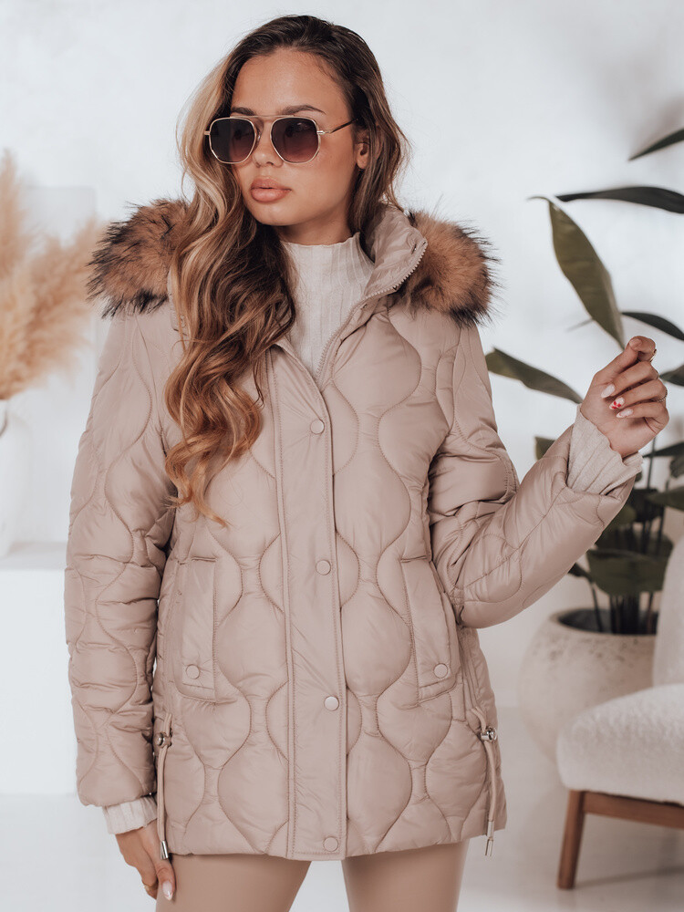 Kurtka damska zimowa LUMORE pikowana z kapturem khaki Dstreet