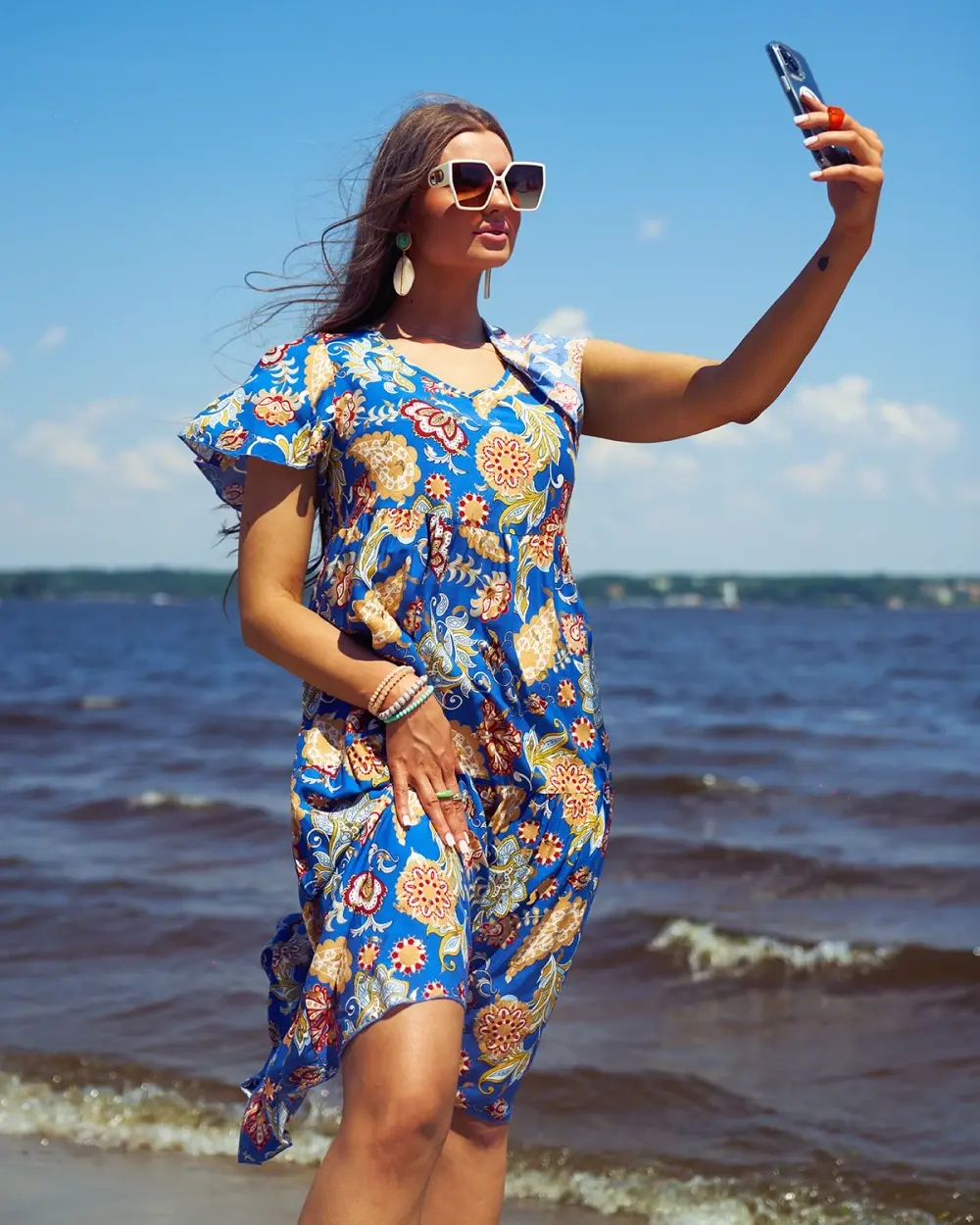 Resti Cobalt women's dress with colorful floral pattern