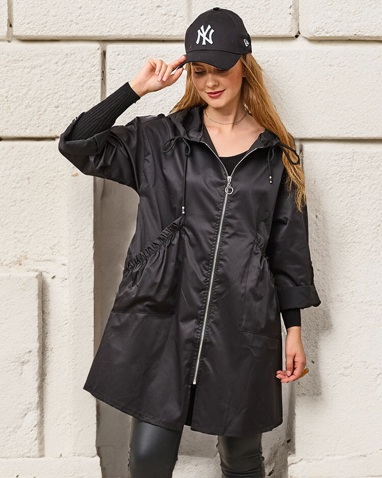 Resti Black women's coat jacket with hood- Clothing