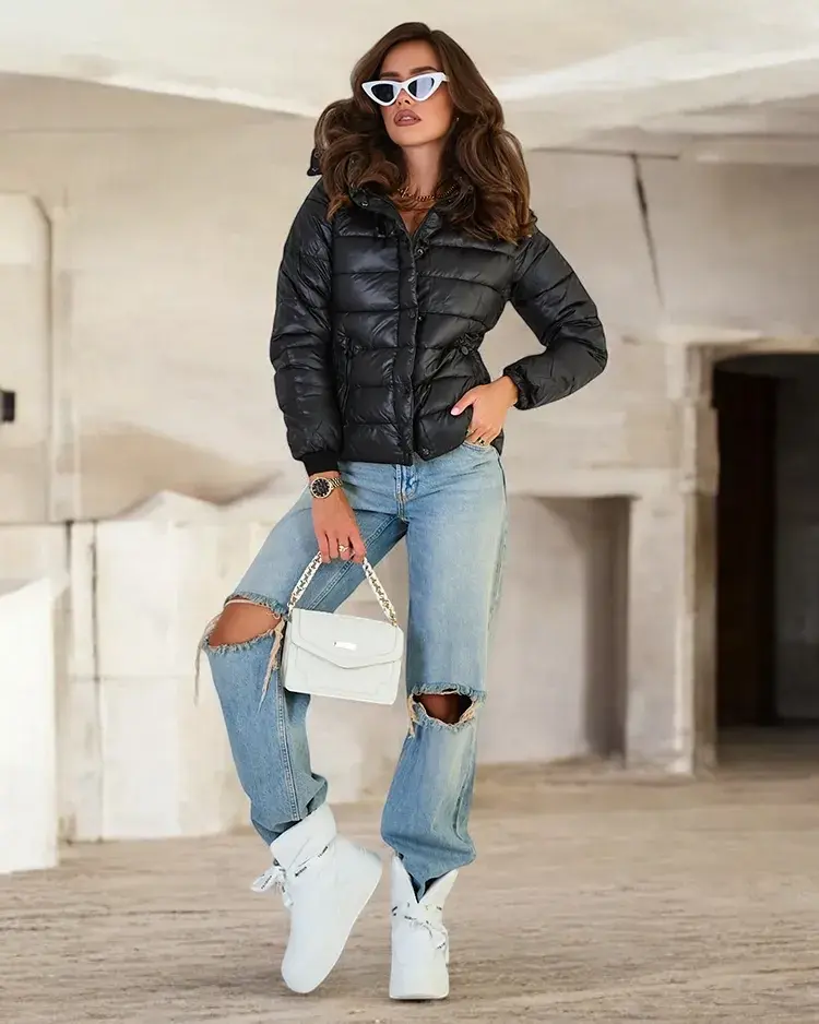 Resti Black women's quilted jacket with hood