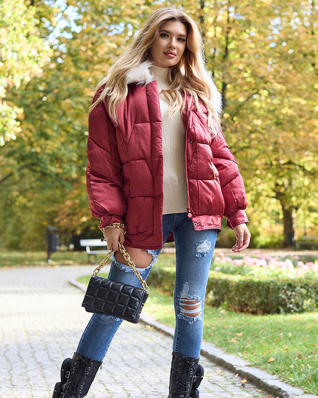 Resti Maroon women's winter jacket with synthetic down fill - Clothing