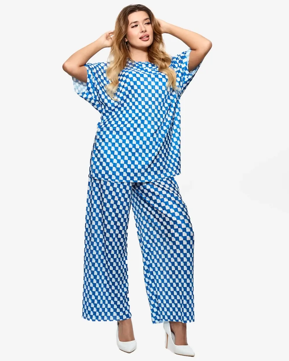 Resti Blue women's pleated patterned set - Clothing