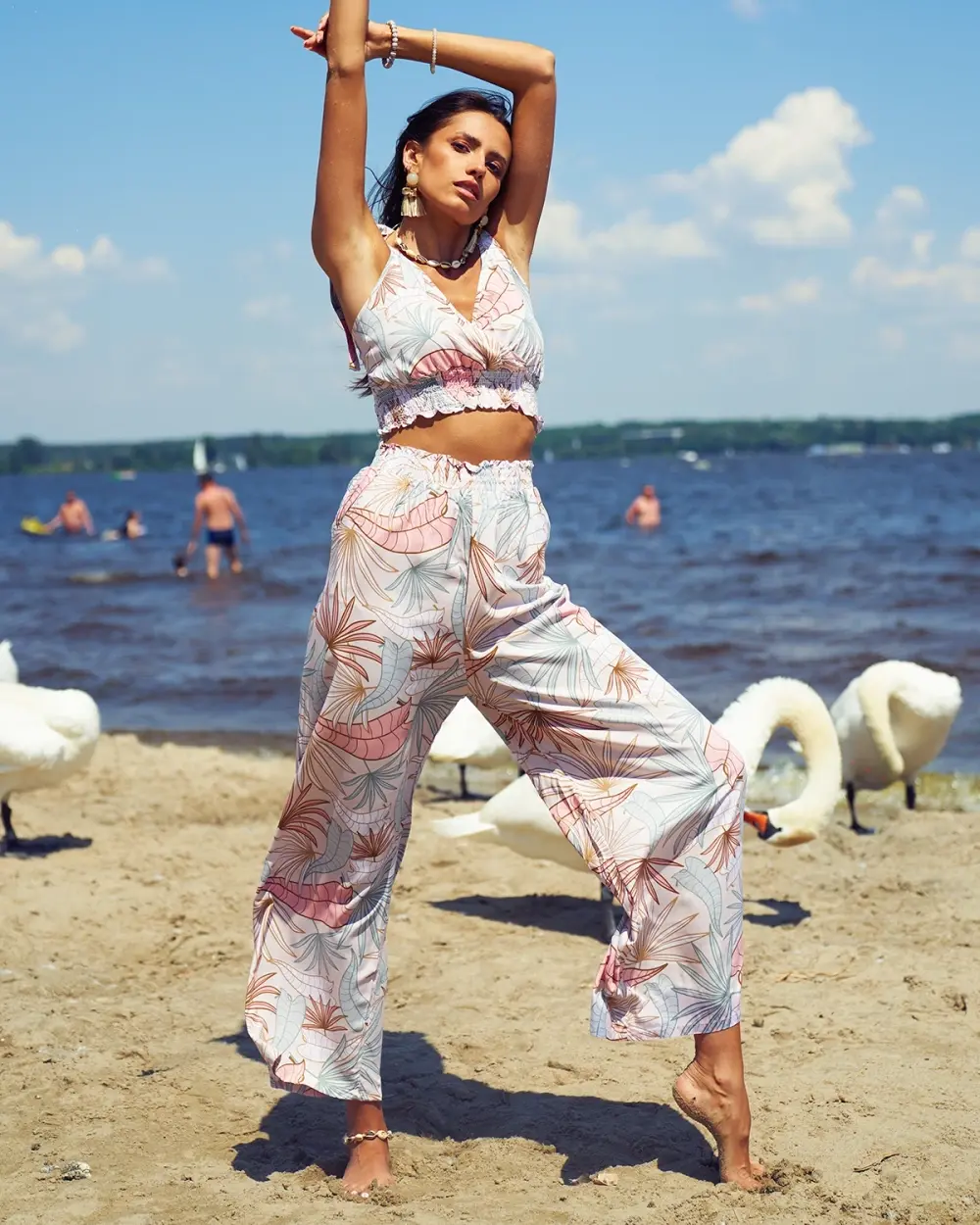 Resti Patterned women's set in light pink