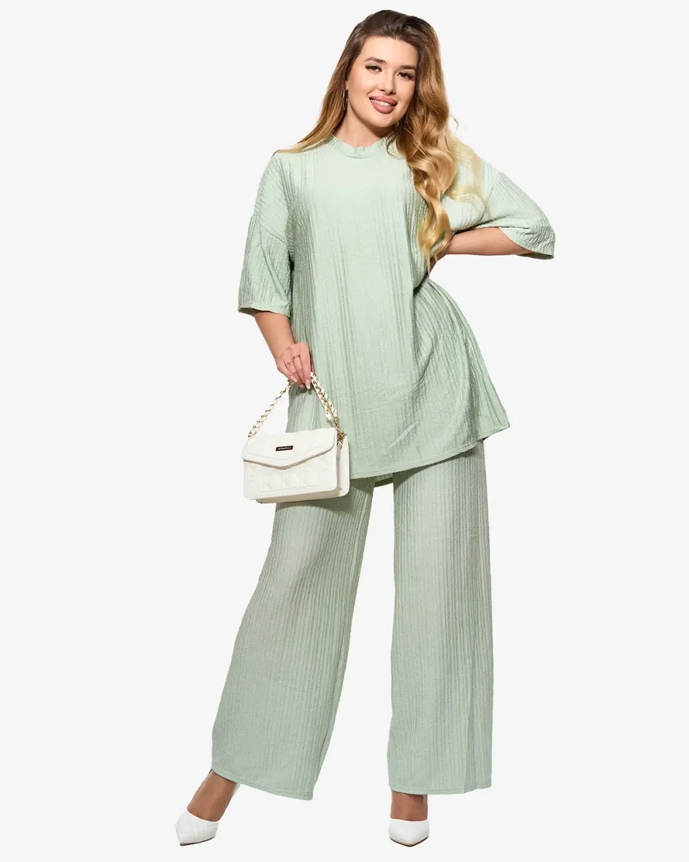 Resti Women's ribbed set in mint color- Clothing