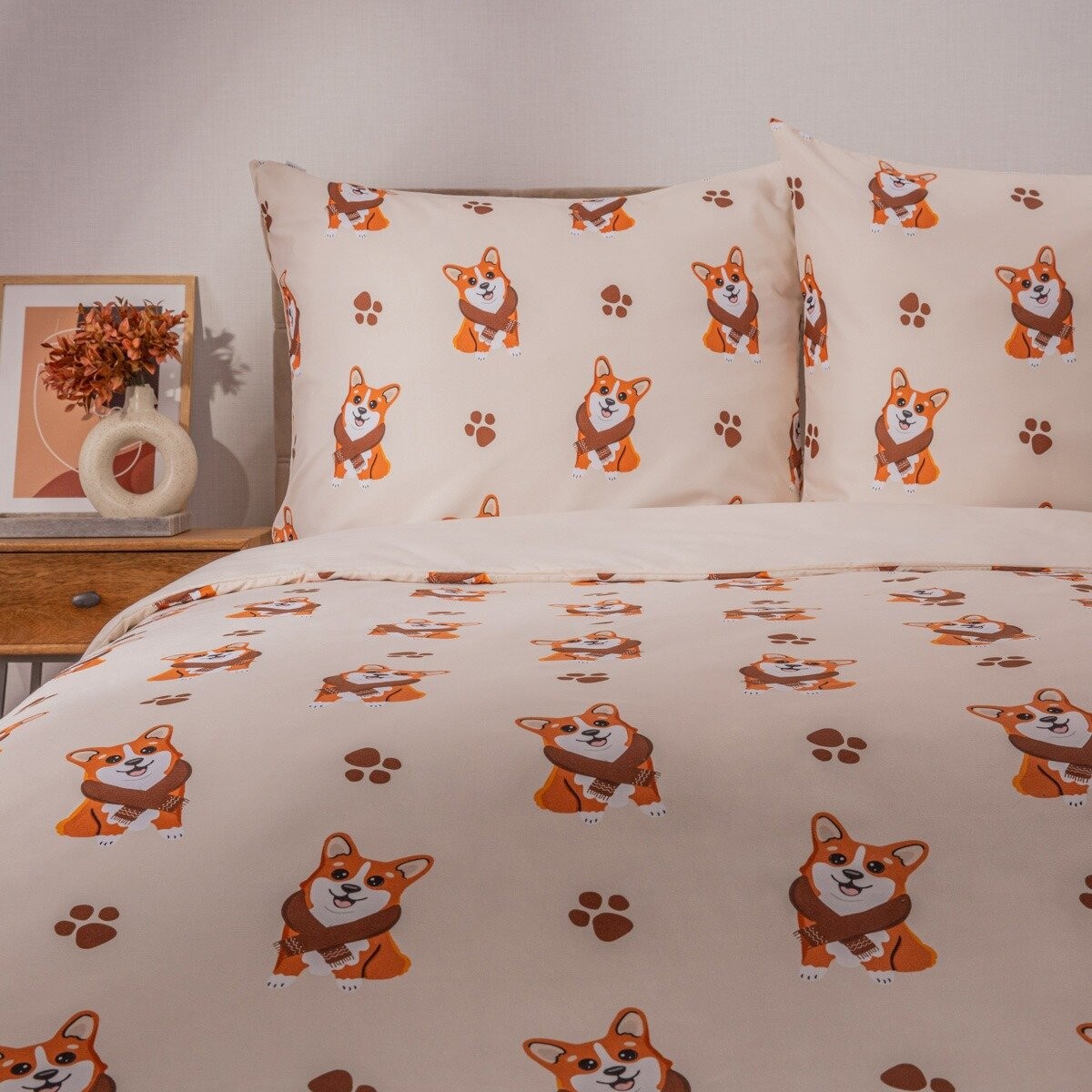 Ložní povlečení  CORGI | mikrovlákno se vzorem psa | 140 x 200 + 1 x 70 x 80 cm | 756054