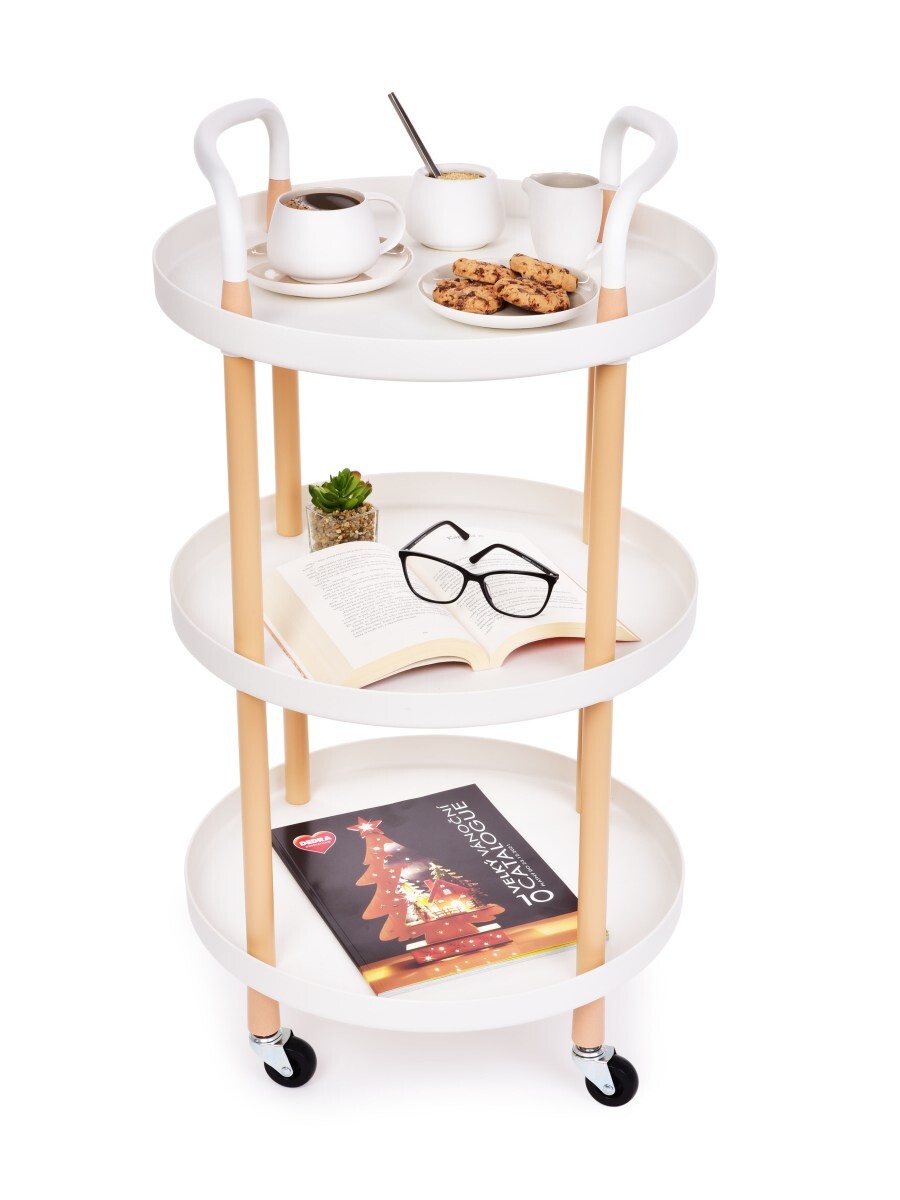 TROLLEY | Pojízdný vozík 3patrový | multifunkční regál na kolečkách | výška 86 cm | bílý