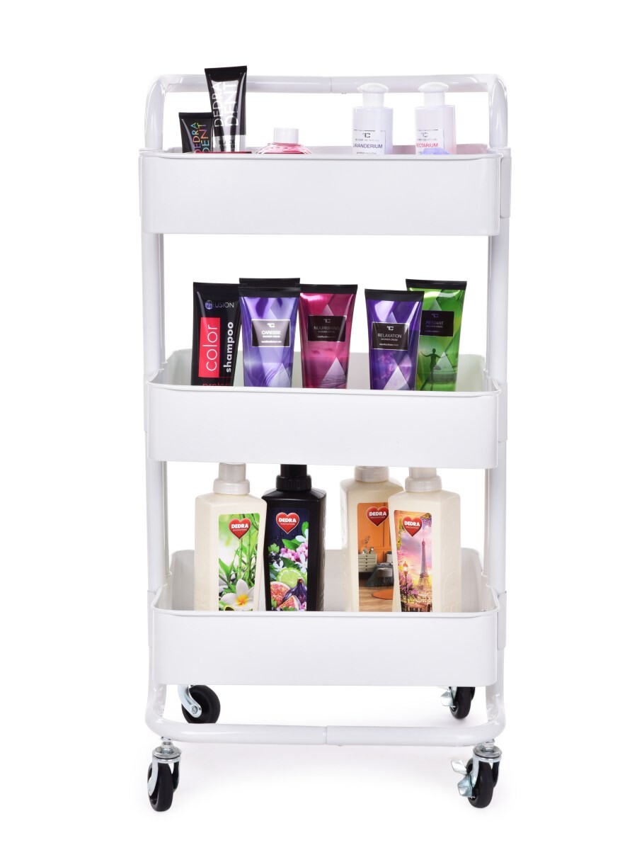 TROLLEY | celokovový pojízdný regál 3patrový | kovový vozík na kolečkách, výška 86 cm | bílý