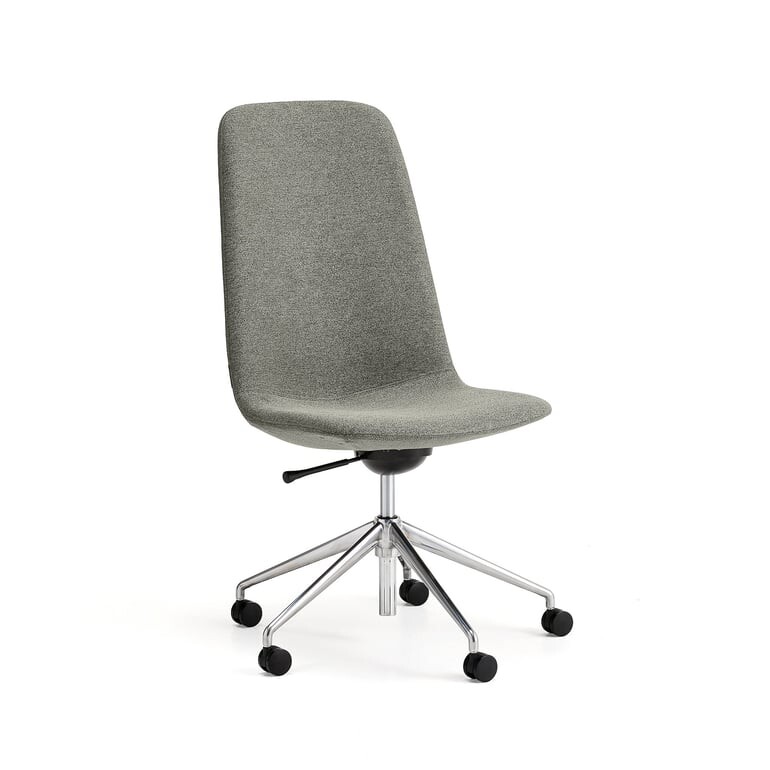 Židle LANGLEY, středně vysoké opěradlo, s kolečky, broušený hliník/zelenošedá