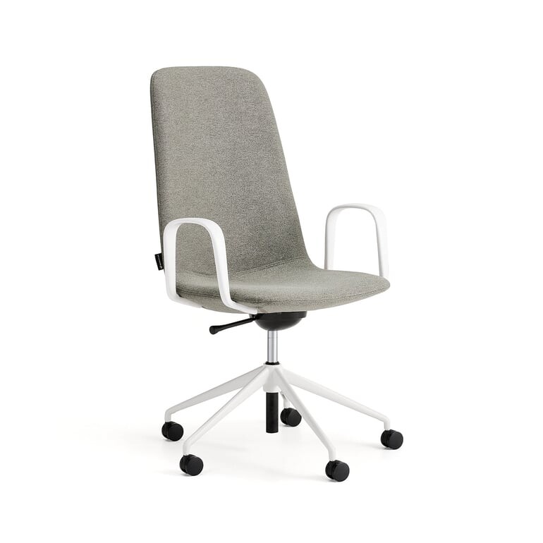 Židle LANGLEY, středně vysoké opěradlo, s kolečky a područkami, bílá/zelenošedá