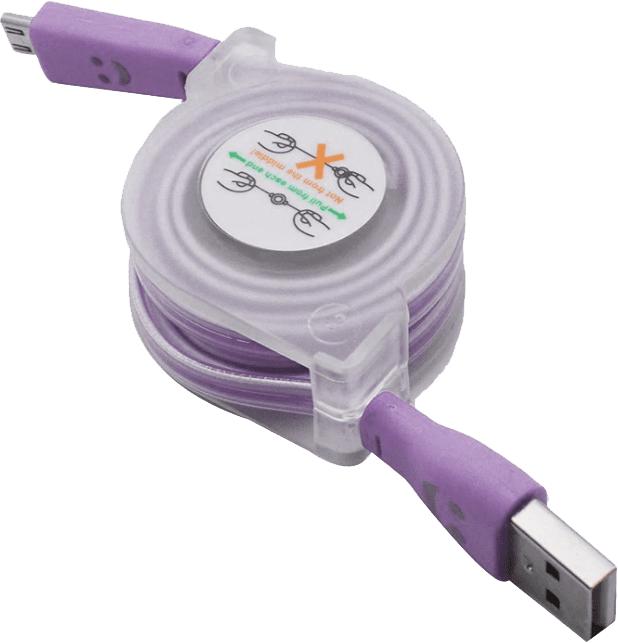 Svítící samonavíjecí kabel Micro USB - Modrofialový