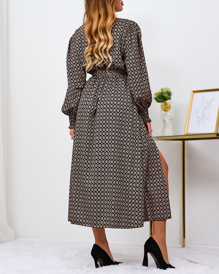 Resti Beige and black patterned women's maxi dress