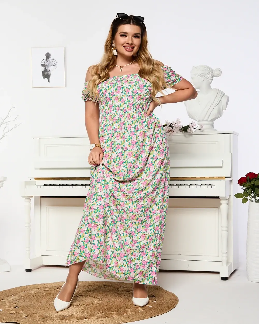 Resti Women's white and pink maxi dress with floral print - Clothing