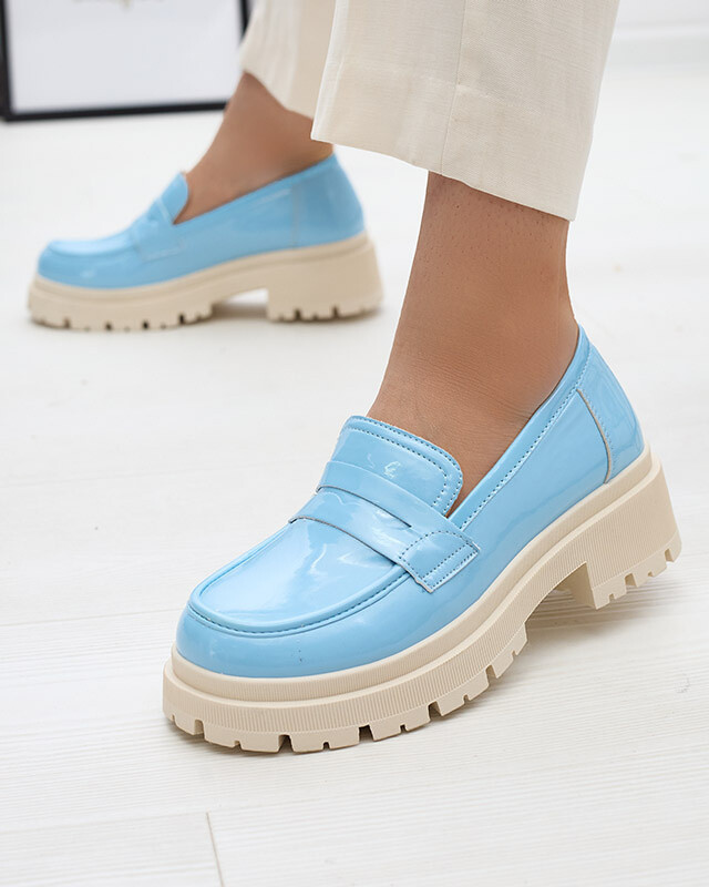 Resti Blue lacquered moccasins for women Noppel