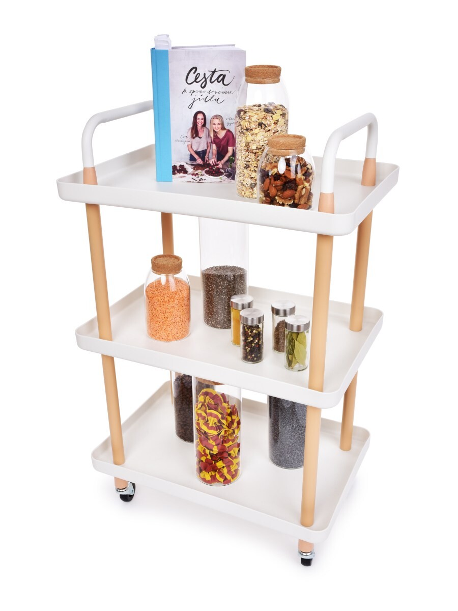 TROLLEY | pojízdný vozík 3patrový | multifunkční obdélníkový regál na kolečkách, výška 86 cm | bílý