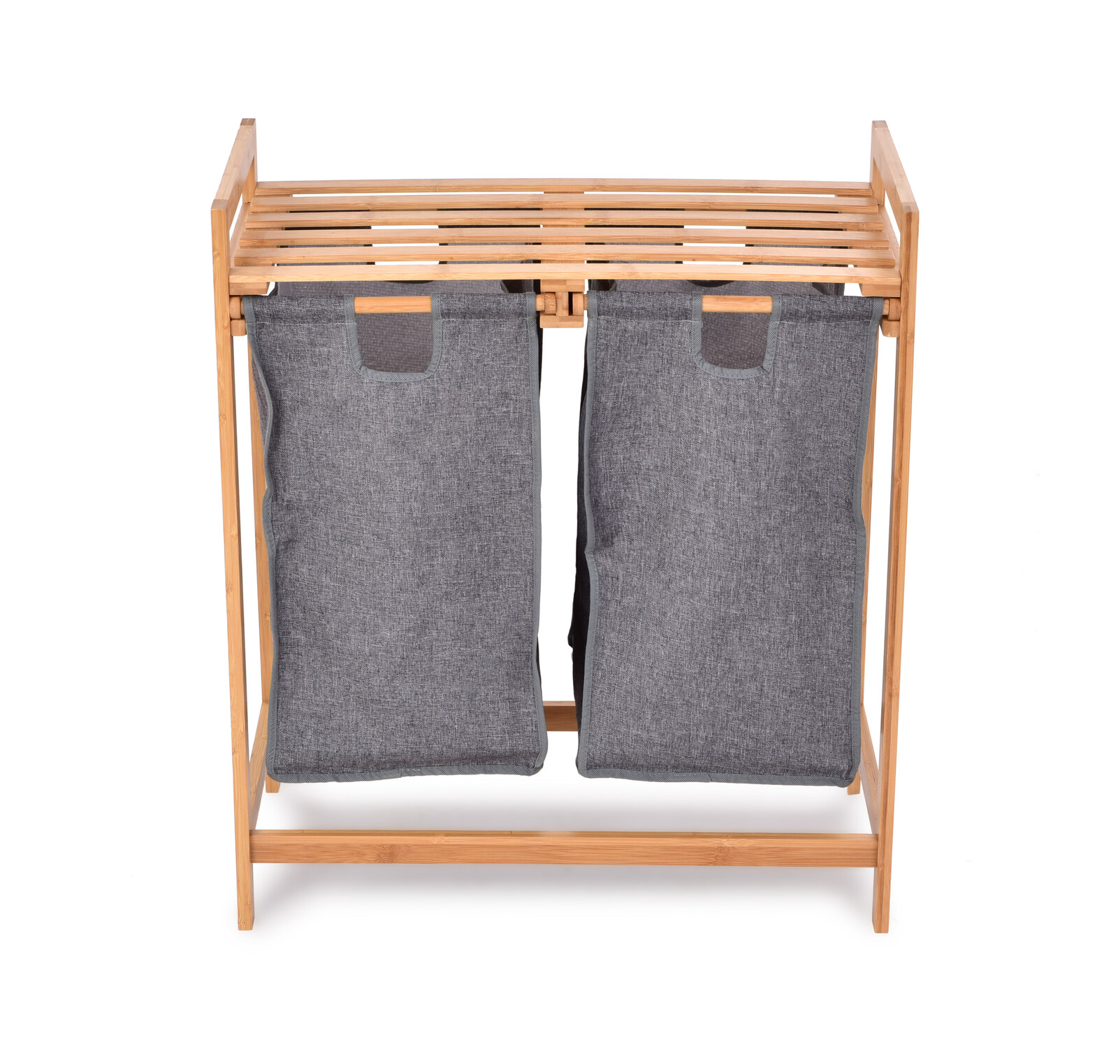 GoEco® | Bambusový regál se 2 výsuvnými koši na prádlo | třídění bílého & barevného | 64 × 73 cm